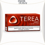 IQOS TEREA Amber Tajikistan amber-brown product pack on white background