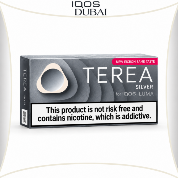 IQOS TEREA Silver Tajikistan silver-grey product pack on white background
